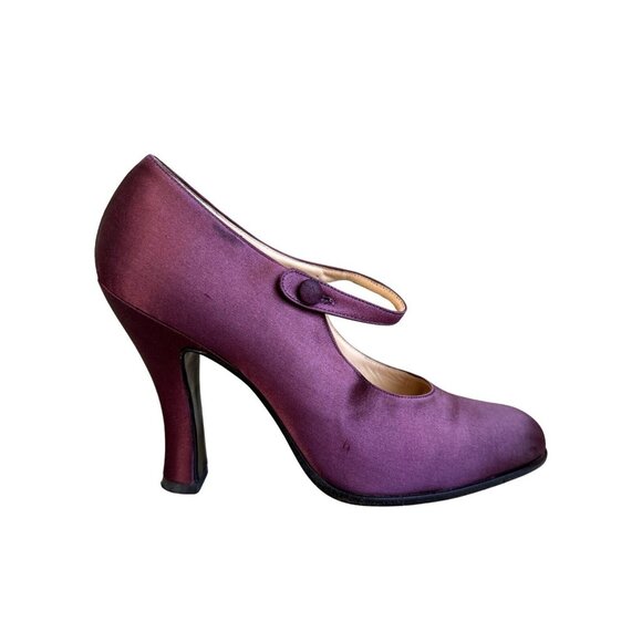 Prada Mary Jane 38 Heels Purple Satin Silk Vintage 1994 - Picture 3 of 14